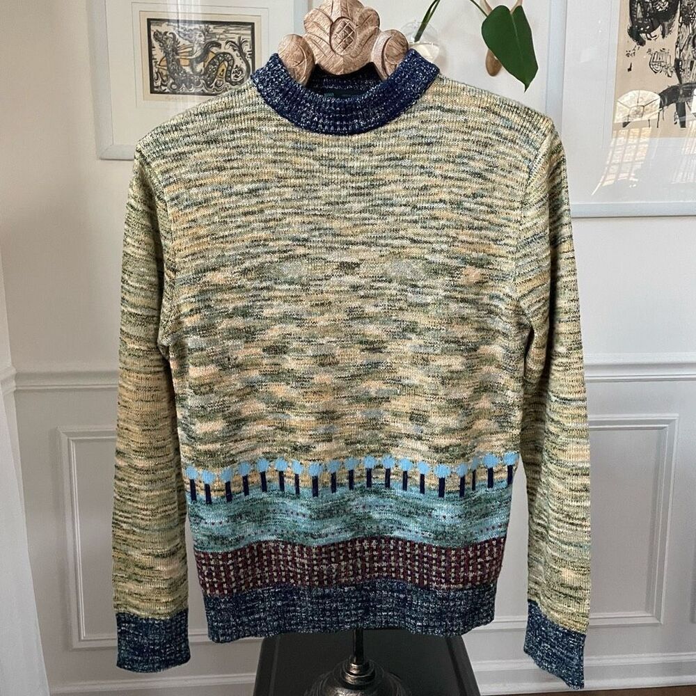 Vintage 70s Sigallo Abstract Tree Mock Neck Sweater M